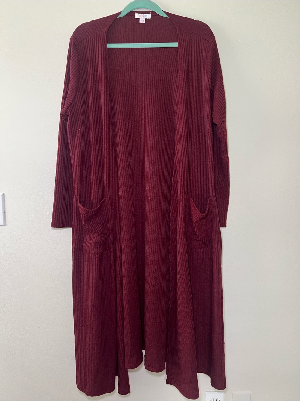 LuLaRoe Long Ribbed Open-Front Cardigan Dress in Deep Wine - Picture 1 of 5